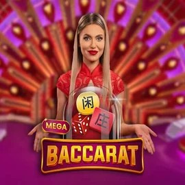 Mega Baccarat online game logo by Pragmatic Play on vegasinocasinoo.gr